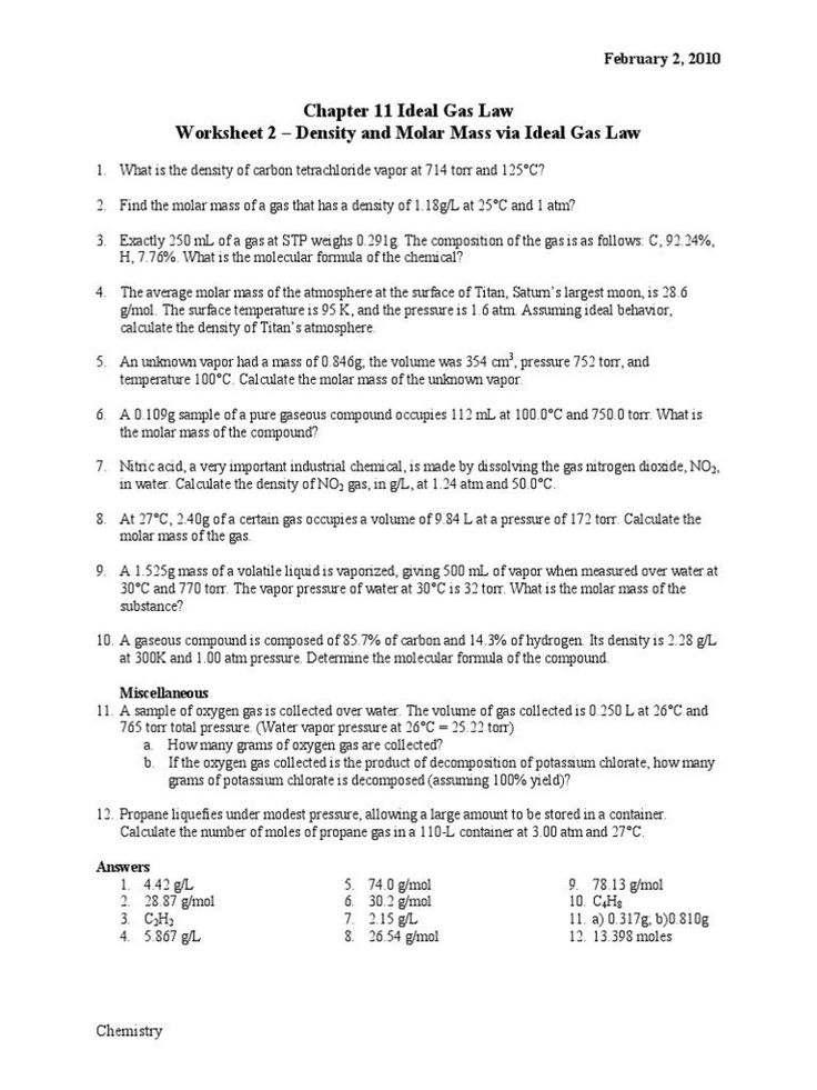 Gas Stoichiometry Worksheet Answers Worksheet Ideal Gas Law Gas Density 