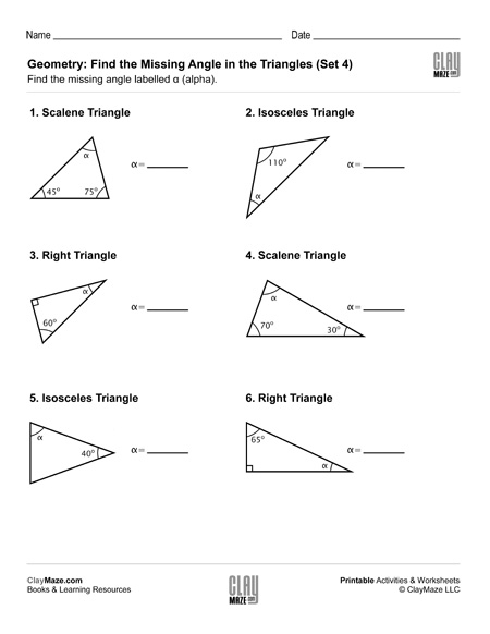 Geometry Find The Missing Angle In The Triangle Set 4 Homeschool 