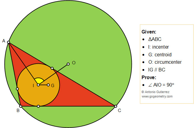 Geometry Problem 1438 Triangle Incenter Centroid Circumcenter 