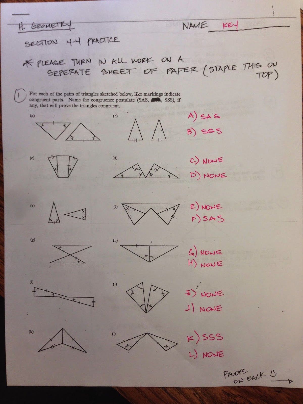 Geometry Unit 4 Test Study Guide Congruent Triangles Answers PSLK 