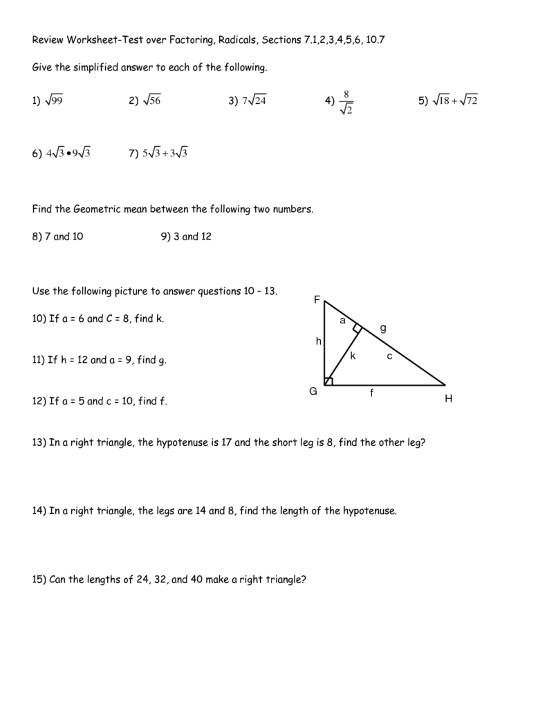 Geometry Worksheet 8 1 Geometric Mean Semanario Worksheet For Student