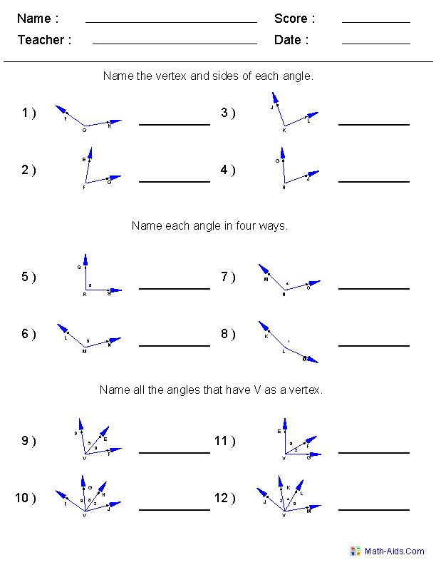 Geometry Worksheets Angles Worksheets For Practice And Study 