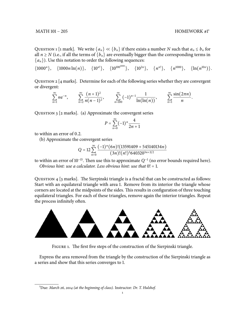 Homework 1 Math 101 Db excel