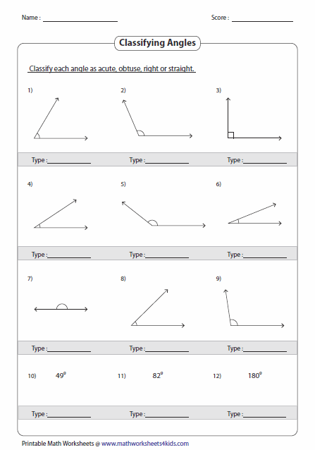 Identify And Classify The Angles Angles Worksheet Identifying 