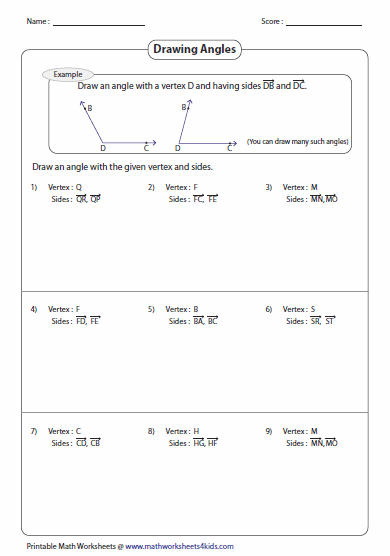 Identifying Parts And Naming Angles Worksheets