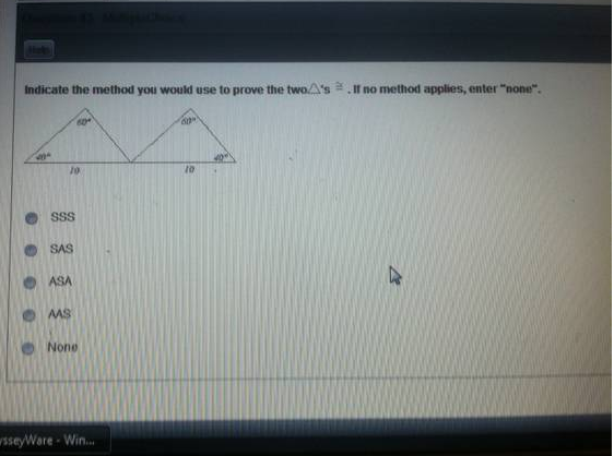 Indicate The Method You Would Use To Prove The Two Triangles Congruent 