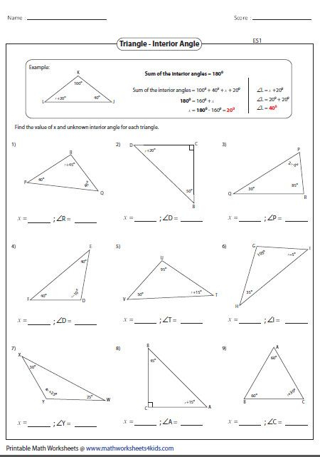 Finding Missing Angles In Triangles Worksheet Pdf Grade 8 4134
