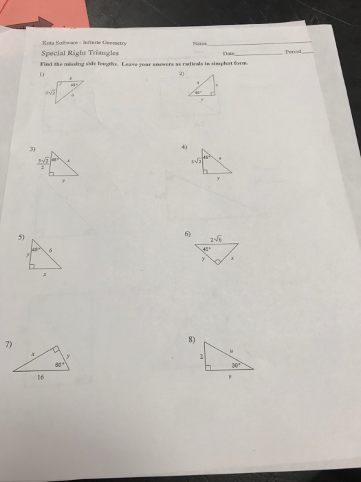 Kuta Software Infinite Geometry Answer Key Special Right Triangles 