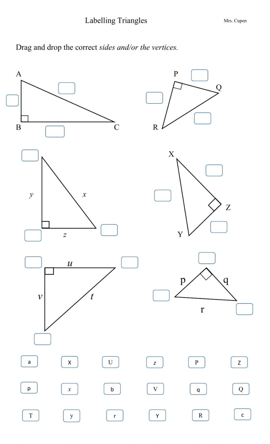 Labelling The Sides And Vertices Of Triangles Worksheet ...