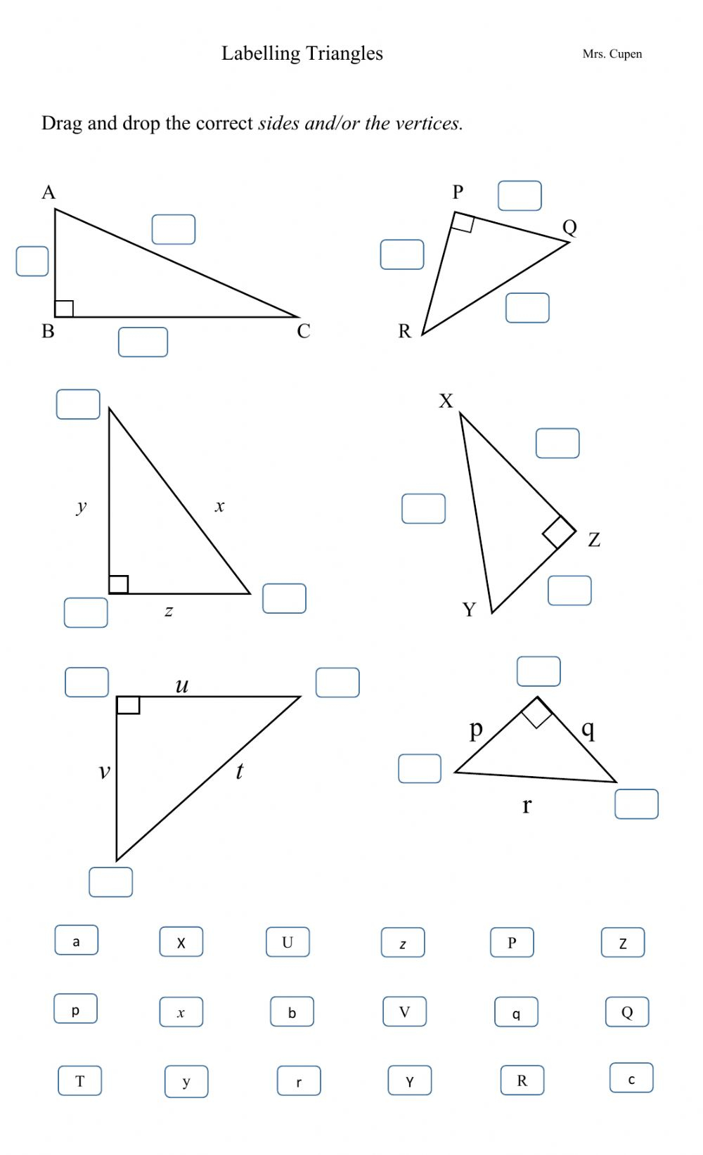 Labelling The Sides And Vertices Of Triangles Worksheet