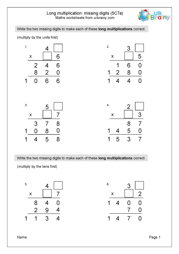 Long Multiplication Missing Digits 5C7a Reasoning Paper