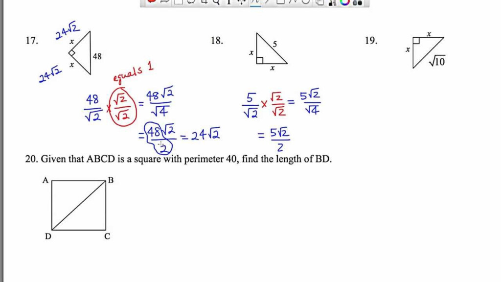 MathCamp321 Geometry 45 45 90 Special Right Triangles D YouTube