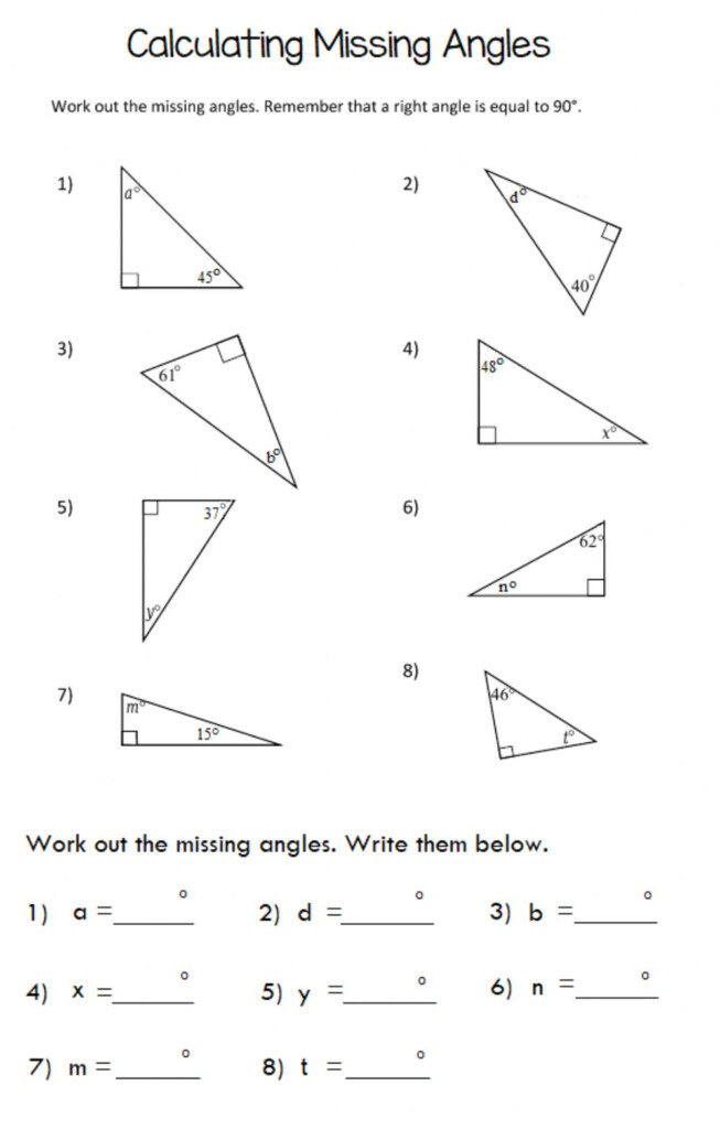 Missing Angle In Triangle Worksheet