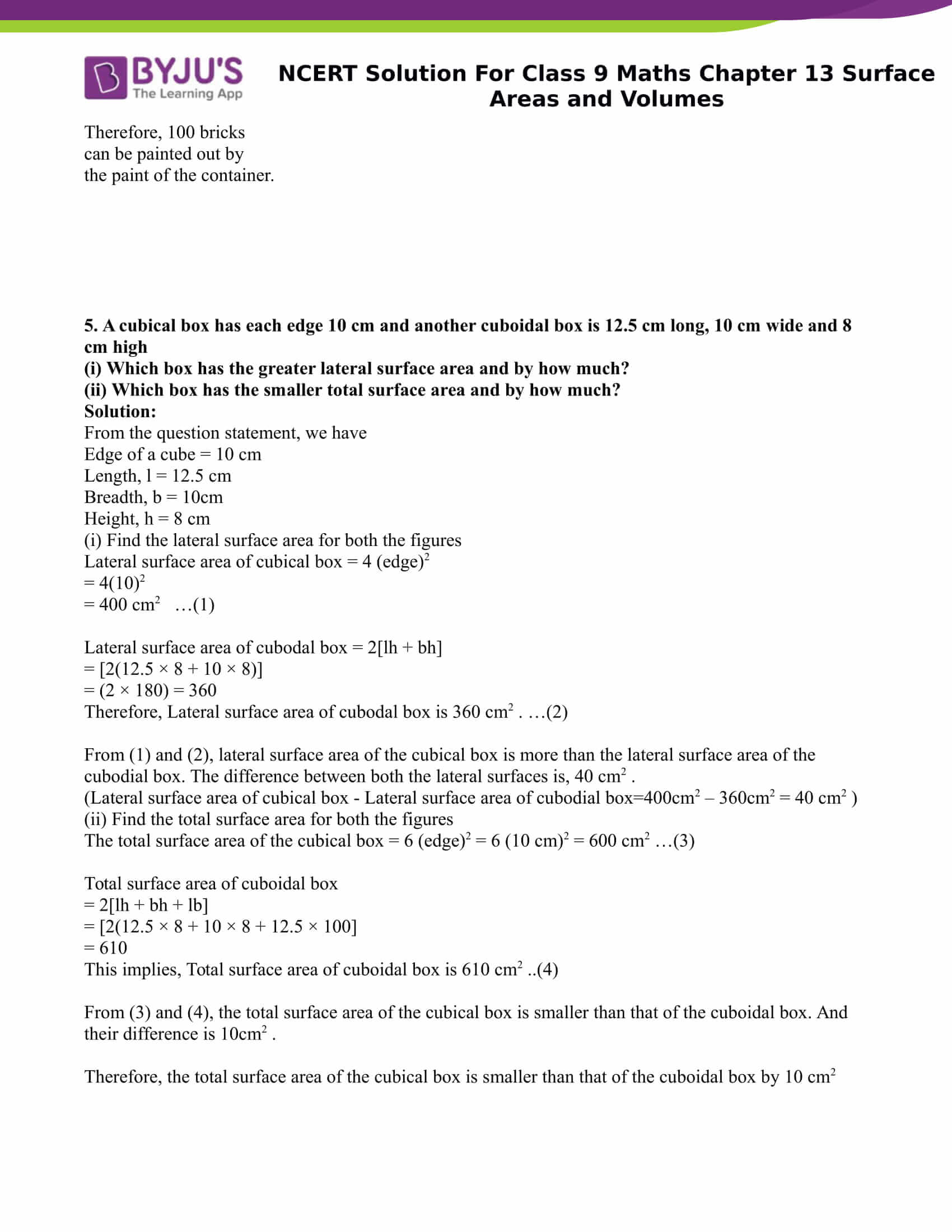 NCERT Solutions Class 9 Maths Chapter 13 Surface Area And Volume 