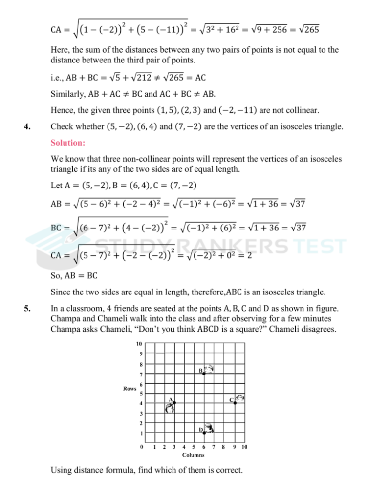 NCERT Solutions For Class 10 Maths Chapter 7 Coordinate Geometry