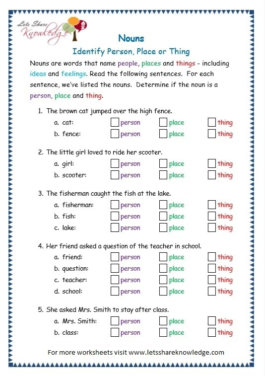 Noun Worksheets For Grade 1 With Answers Worksheets Master