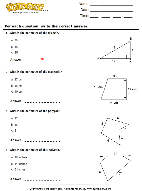 Perimeter Of Polygons Turtle Diary Worksheet