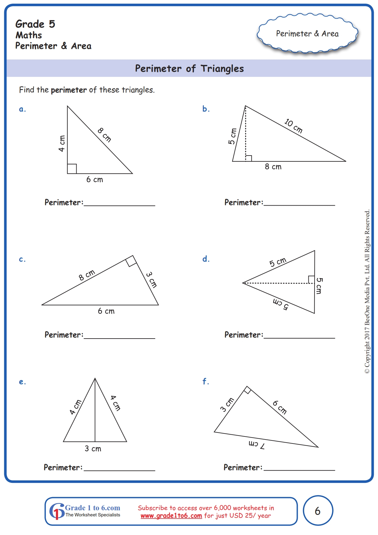 Perimeter Of Triangle Worksheets Grade 5 Www grade1to6