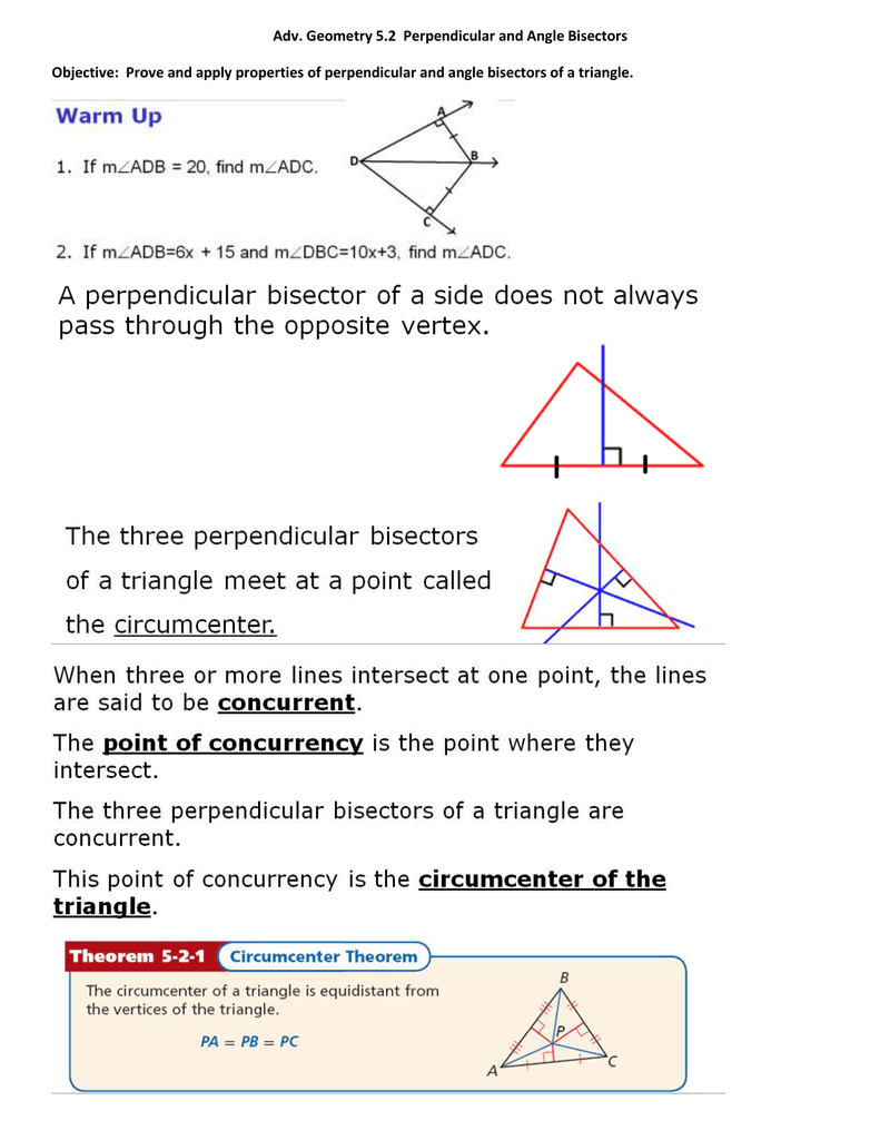 Perpendicular And Angle Bisectors Worksheet Unit 6 Chapter 5 Segments