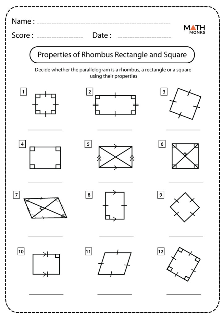 Properties Of Rectangles Worksheets Math Monks