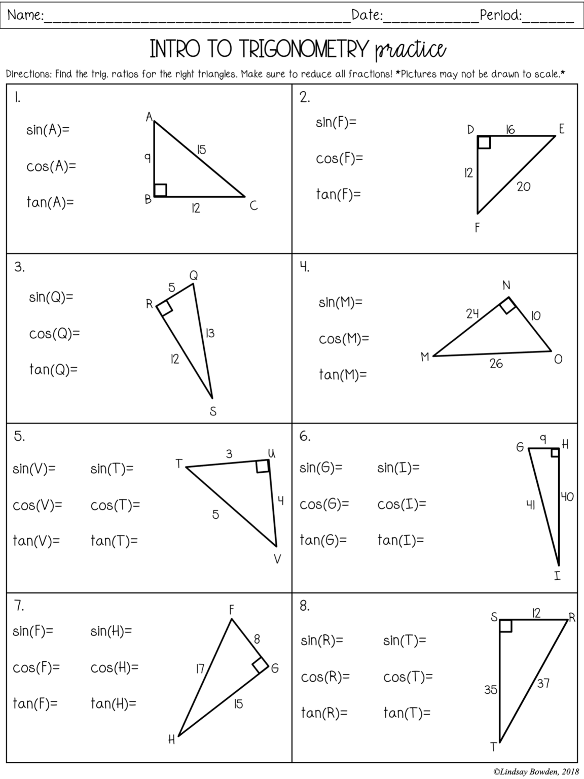 Right Triangle Trigonometry Notes And Worksheets Lindsay Bowden