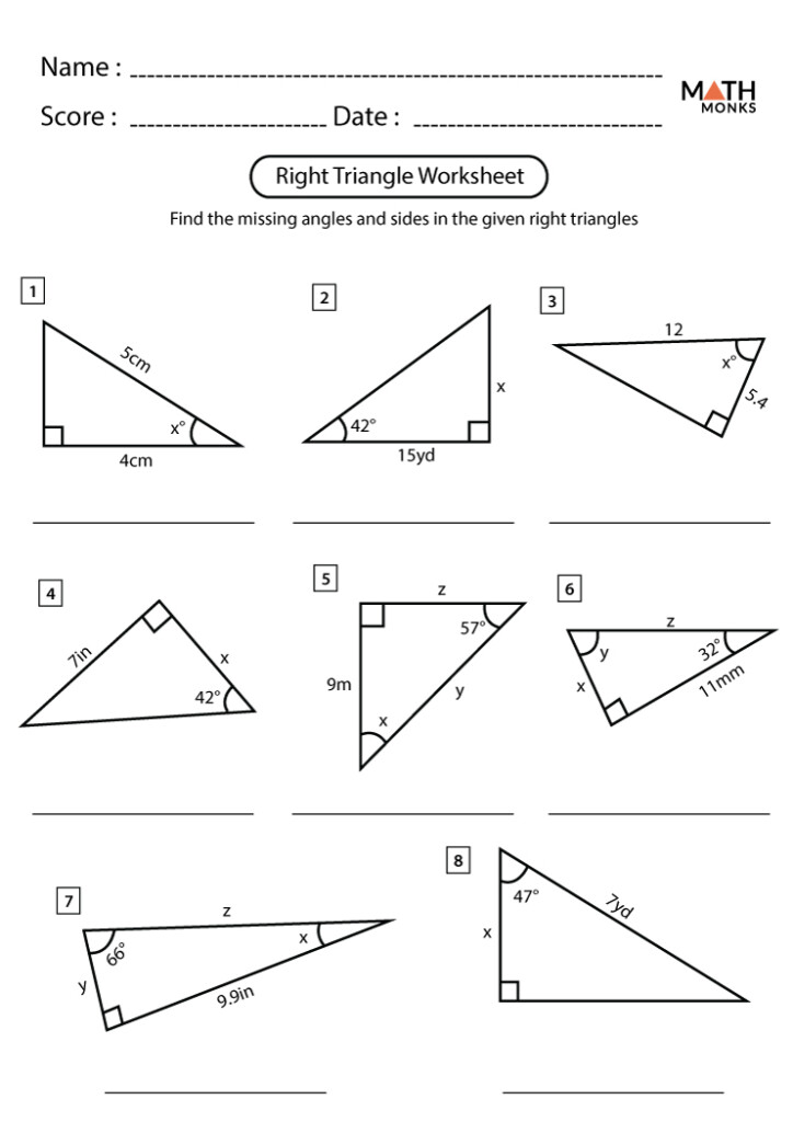 Right Triangle Worksheets Math Monks