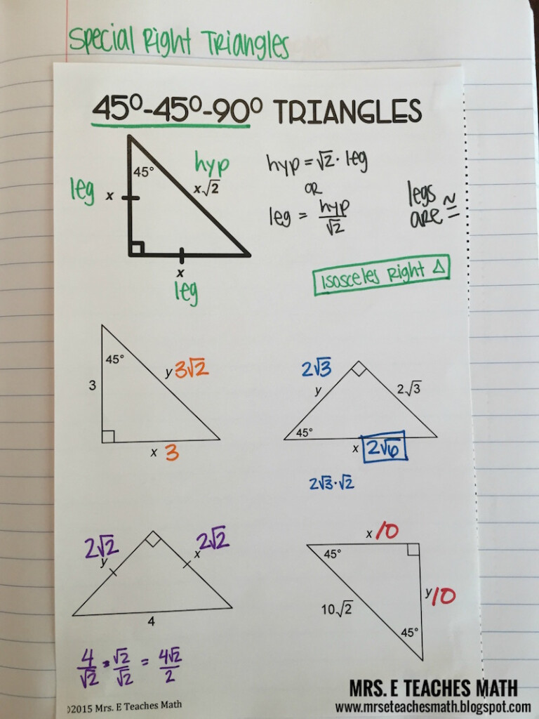 Right Triangles Interactive Notebook Pages Mrs E Teaches Math