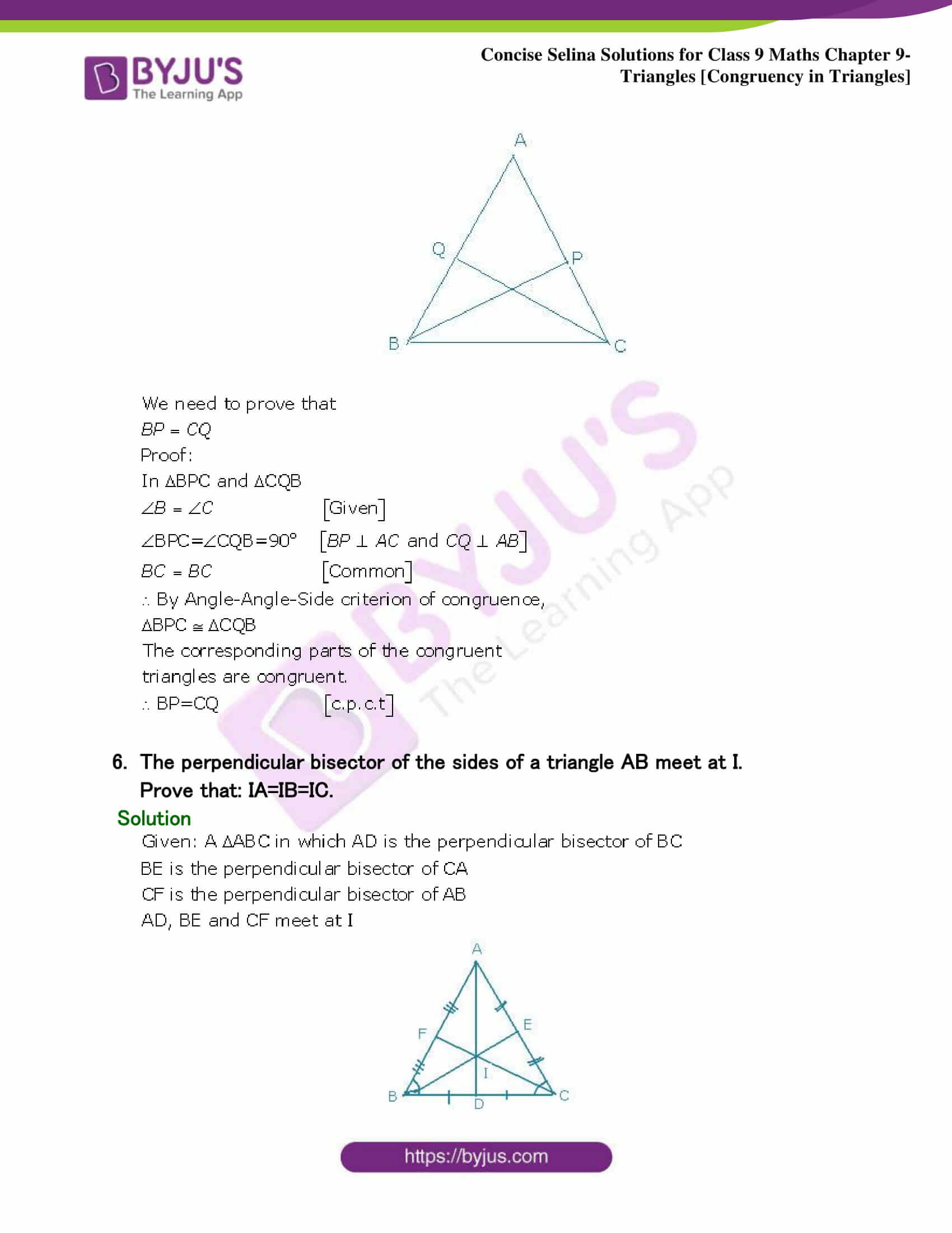 Selina Solutions Class 9 Concise Maths Chapter 9 Triangles Download 