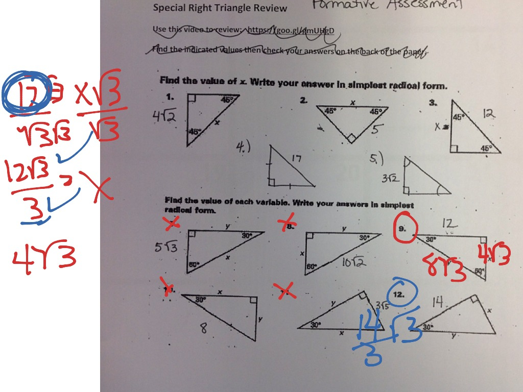 ShowMe Multi step Special Right Triangles