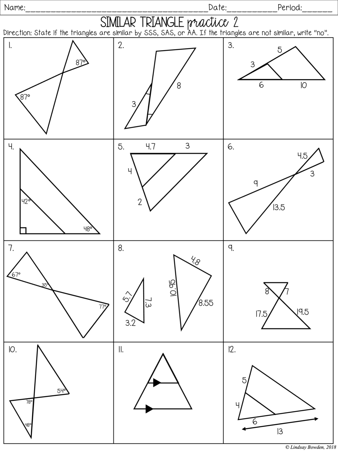 Similar Triangles Notes And Worksheets Lindsay Bowden