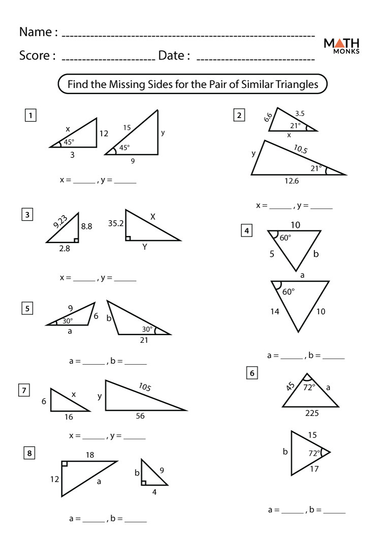 Similar Triangles Worksheets Math Monks