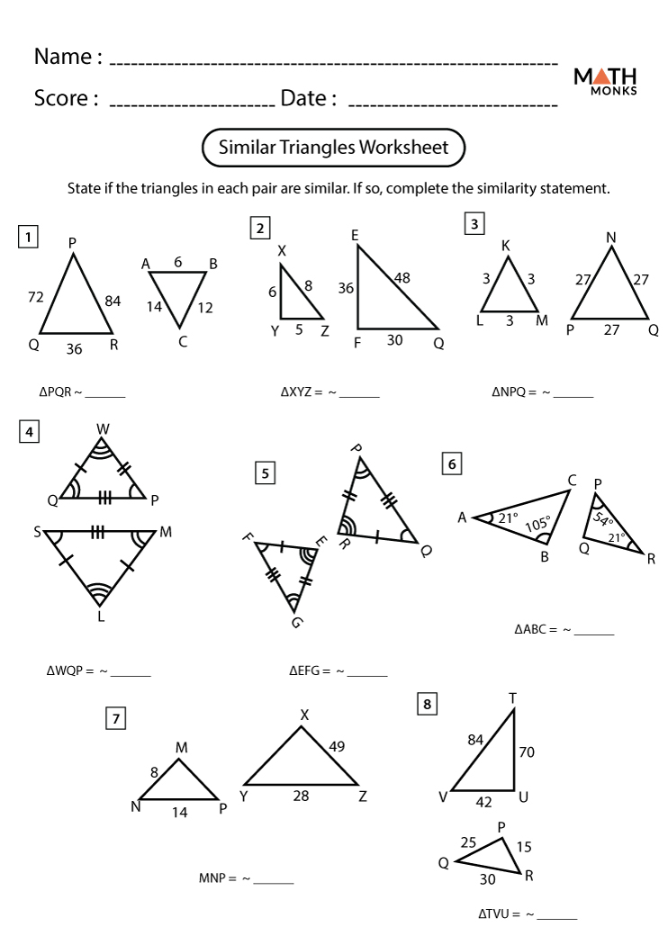 Similar Triangles Worksheets Math Monks