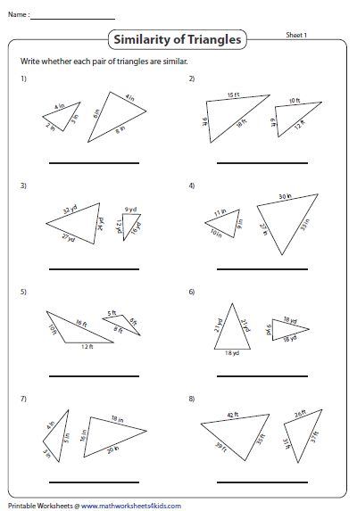 Similar Triangles Worksheets