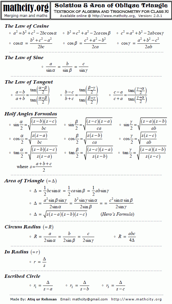 Solution Area Of Oblique Triangle MathCity