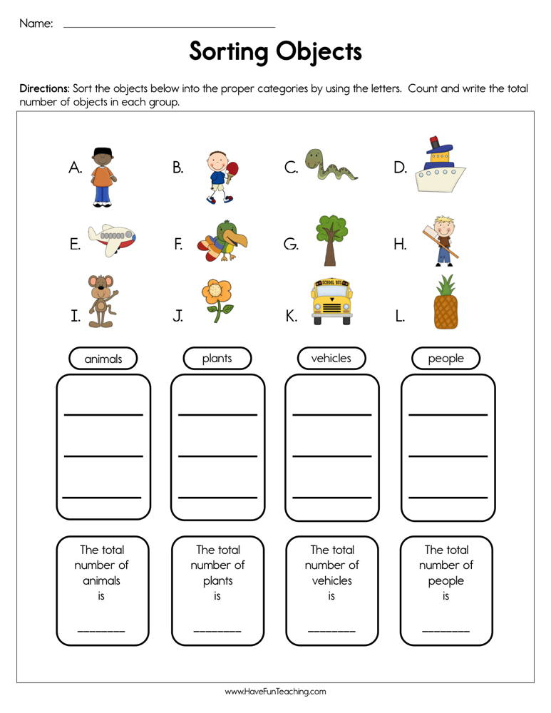 Sorting Objects Worksheet Have Fun Teaching