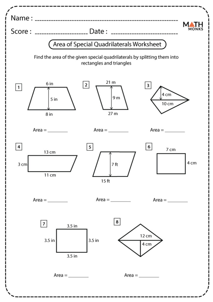 Special Quadrilaterals Worksheets Math Monks