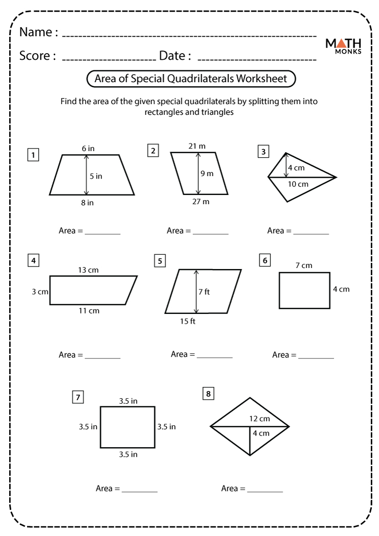 Special Quadrilaterals Worksheets Math Monks