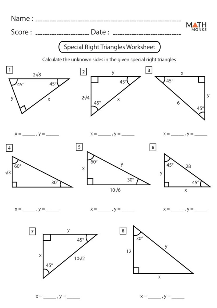 Special Right Triangles Geometry Worksheet Tutordale