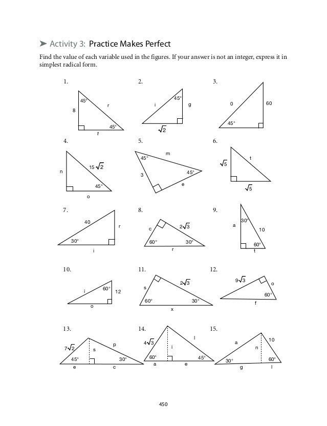 Special Right Triangles Practice Worksheet Math Worksheets Trigonometry