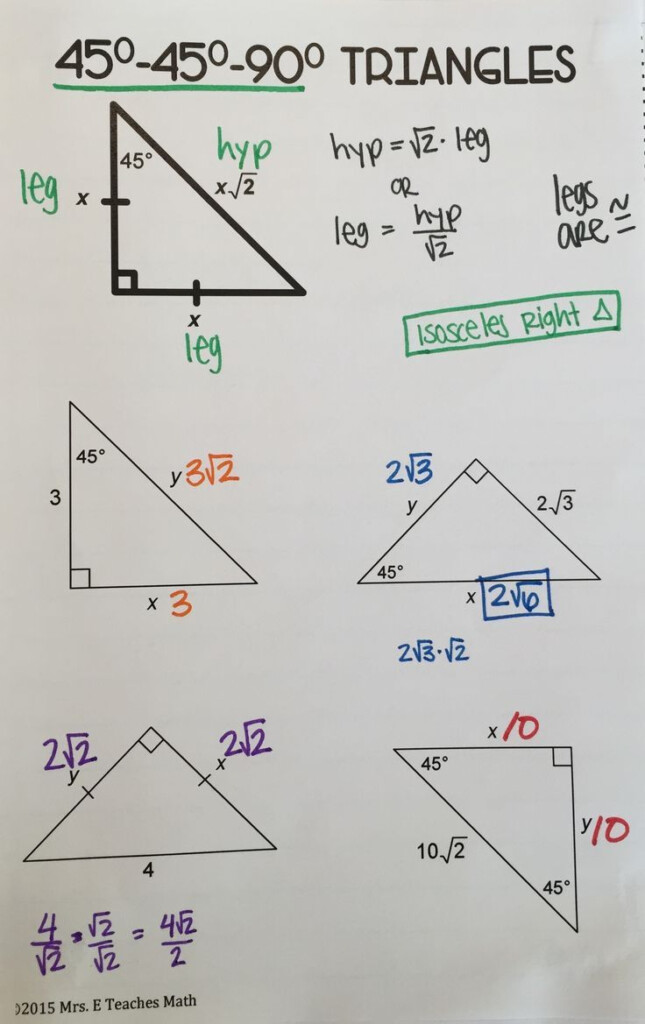 Special Right Triangles Worksheet Easy WERT SHEET