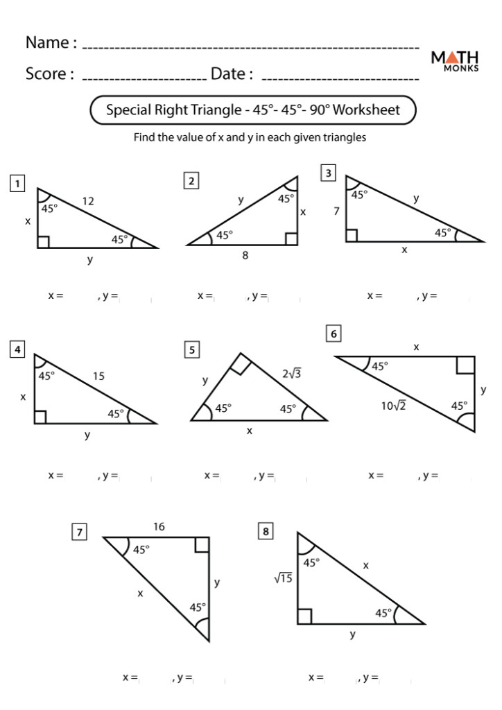 Special Right Triangles Worksheets Math Monks