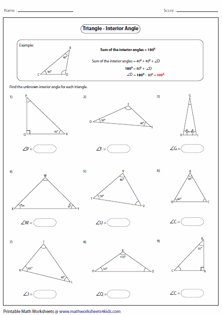 Sum Of Interior Angles A Triangle Worksheet Pdf Brokeasshome