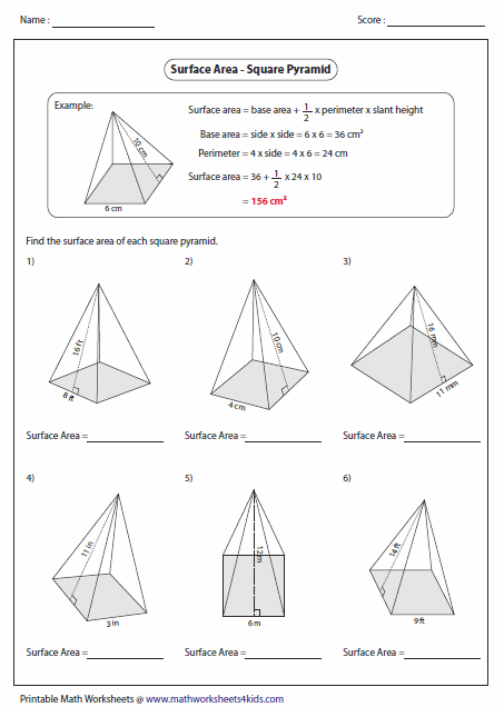 Surface Area Worksheets