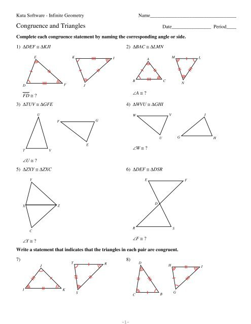 Triangle Congruence Review Worksheet Answer Key Kuta Software