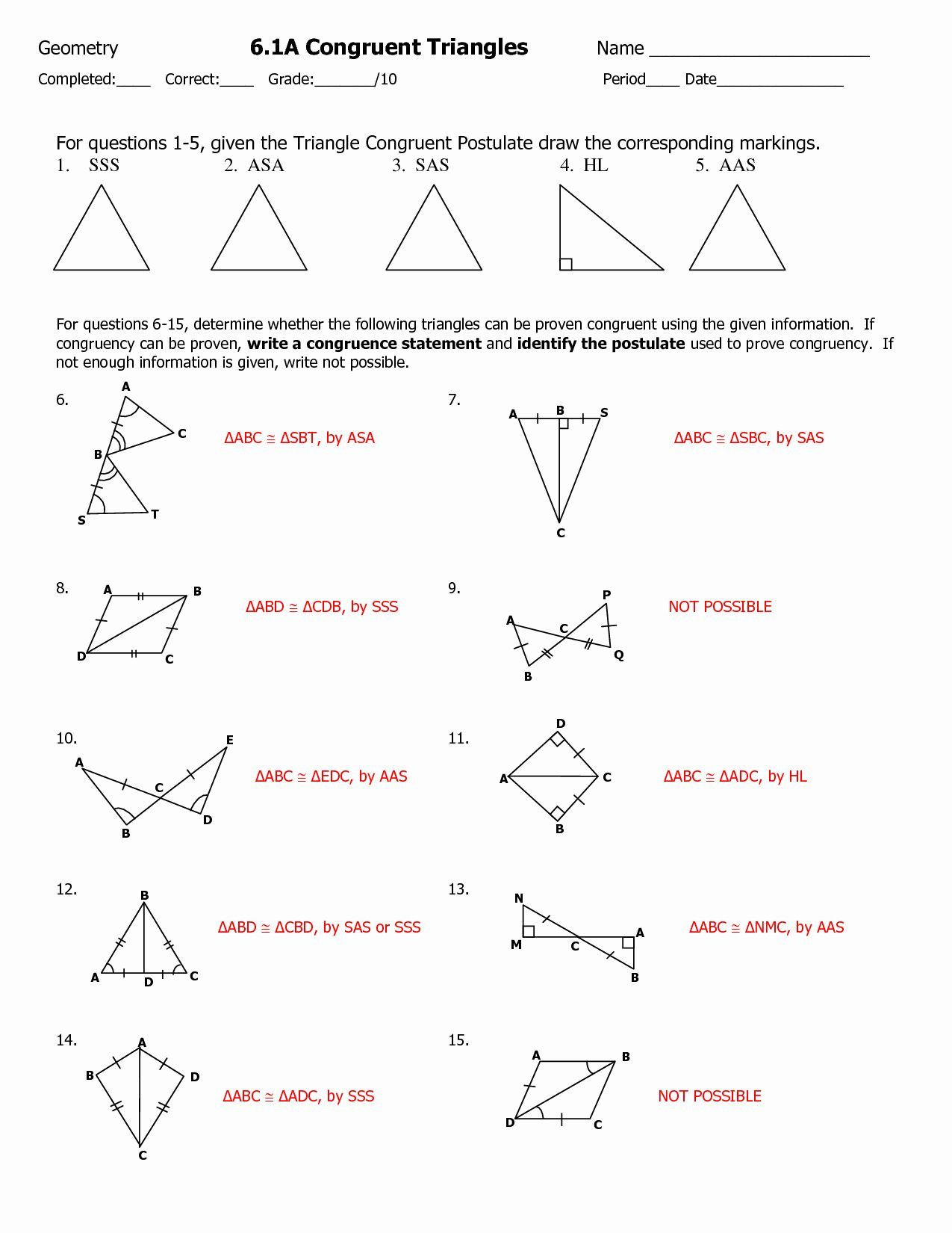 Triangle Congruence Worksheet Answer Key 50 Congruent Triangles 