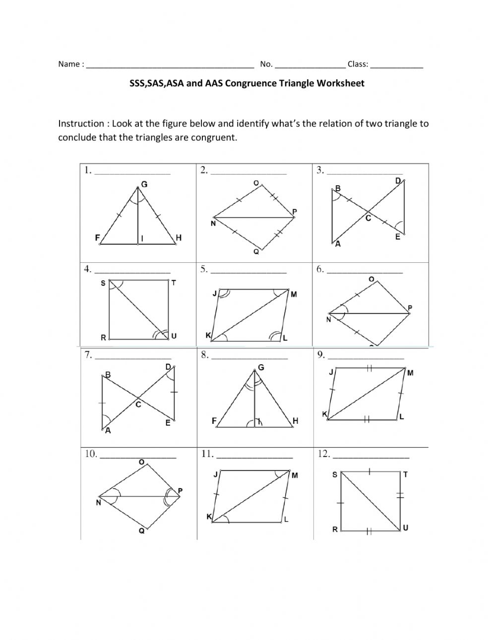 Triangle Congruence Worksheet Answer Key