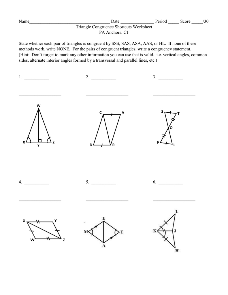 Triangle Congruence Worksheet Db excel