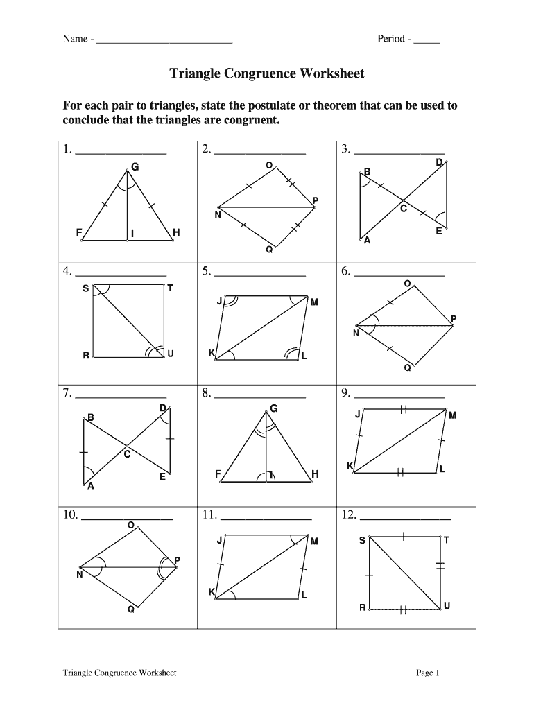 Triangle Congruence Worksheet Fill Online Printable Fillable Blank