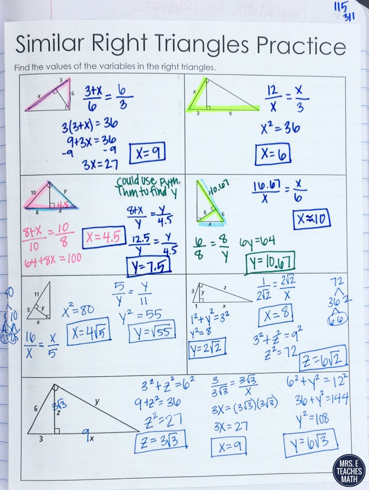 Triangle Similarity INB Pages Mrs E Teaches Math