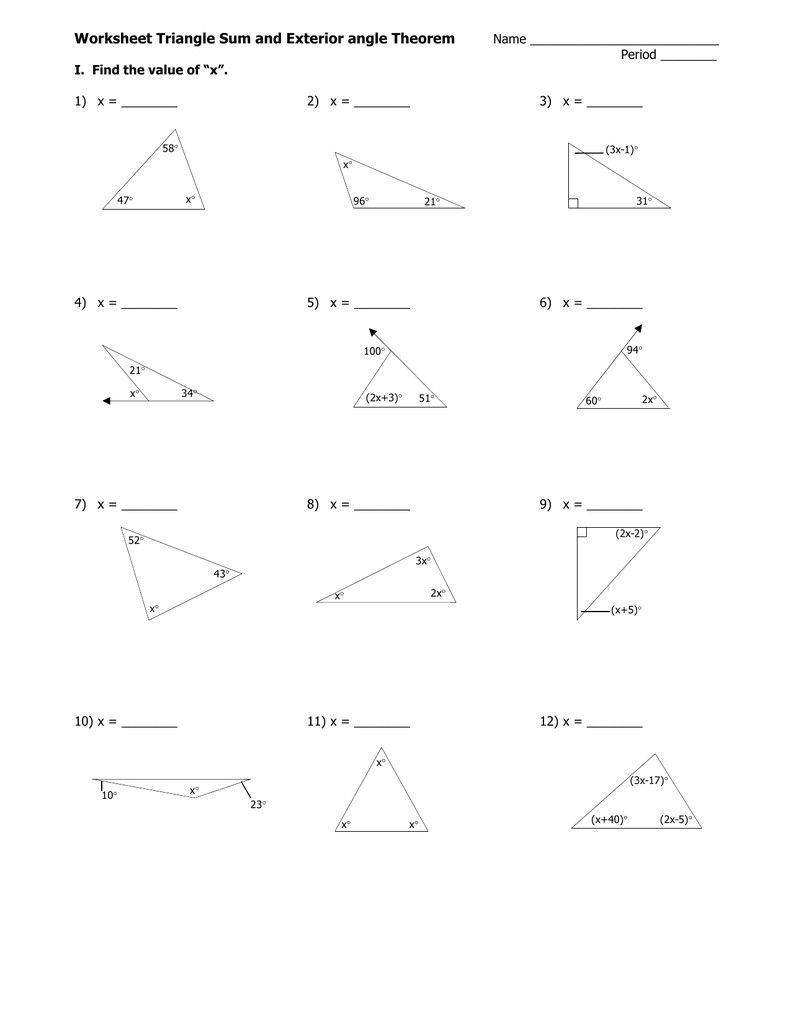 Triangle Sum And Exterior Angle Theorem Worksheet Db excel